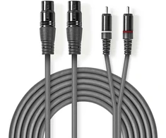 „Nedis“ subalansuotas garso kabelis, 2x XLR 3 kontaktų (F) - 2x RCA (M), 1,50 m, tamsus pjūklo dantų formos