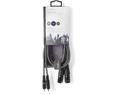 „Nedis“ subalansuotas garso kabelis 2x XLR 3 kontaktų (M) - 2x RCA (M) 1,50 m, tamsus pjūklo dantų formos