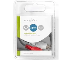Kabelis Nedis 2 x RCA 3.5 mm 0,2 m Juodas (CAGB22255BK02)