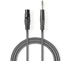 „Nedis“ subalansuotas garso kabelis XLR 3 kontaktų (F) - 6,35 mm lizdas (M), 1,50 m, tamsus pjūklo dantų raštas