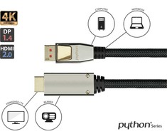 Python Series Kabelis PYTHON DisplayPort 1.4 na HDMI 2.0 kabelis nylon. juoda 1m