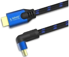 HDMI-HDMI v2.1 kabelis, 3 m, 8K, kampinis, OFC, varis, paauksuotas, Ethernet / 3D CL-148 SAVIO mėlyna-juoda
