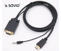 Kabelis Savio HDMI - D-Sub (VGA) + Jack 3.5mm 1.8m juoda (SAVKABELCL- 104)