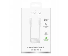 Puro 25W USB-C Spiral kabelis – USB-C 1m – baltos spalvos