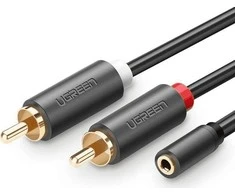 UGREEN AV102 2x RCA (Cinch) kištukai - 3.5mm lizdas kabelis 5m juodas
