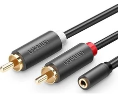UGREEN AV102 2x RCA (Cinch) kištukai - 3.5mm lizdas kabelis 3m juodas