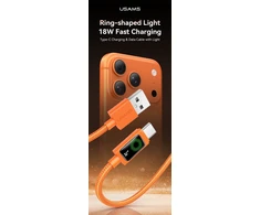Kabelis USAMS U92 18W USB-C į USB-A 1.2m oranžinės spalvos