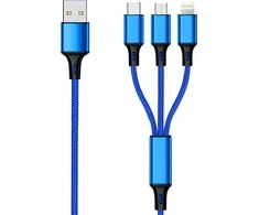USB kabelis 2GO USB-A - USB-C + microUSB + Žaibas 1,5 m mėlyna (797151)