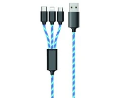 USB kabelis 2GO USB-A - USB-C + microUSB + Žaibas 1,5 m mėlynasis (797315)