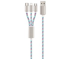 USB kabelis 2GO USB-A - USB-C + microUSB + Žaibas 1,5 m Baltas (797316)