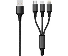 USB kabelis 2GO USB-A - USB-C + microUSB + Žaibas 3 m Juodas (797154)