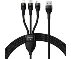 Baseus Flash Series 3in1 USB laidas USB-C + micro USB + Lightning 100W 1.2m – Juodas