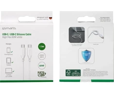 4Smarts USB-C/USB-C silikoninis kabelis High Flex 60W 1,5m., baltas