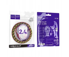 Laidas USB A - Lightning Hoco 2,4A 1 m X116 gradientinis raudonas