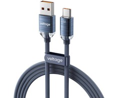 VOLTAGE USB-A / USB-C laidas, įtampa „PureCrystal“, 66 W, 100 cm, mėlynas