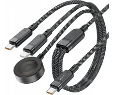 Acefast C6-11 USB-C 3in1 kabelis – 2x USB-C / Qi 480Mb/s 100W 1.2m – Juodos spalvos