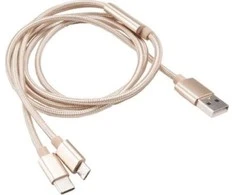 Akasa 2 in 1 USB 2.0 kabelis, tipas A į Micro-B ir C tipas - 1 m, auksinis