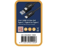 AKASA kabelis 2-In-1 USB 3.2 Gen 2x2 Type-C / Type-A ir Type-C, 20G, 1m