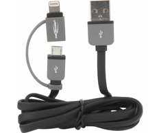 Ansmann USB-A – microUSB + Lightning kabelis 1 m pilkas (1700-0037)