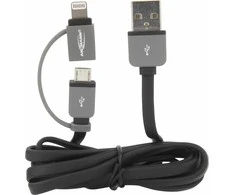 Ansmann USB-A – microUSB + Lightning kabelis 1 m pilkas (1700-0037)