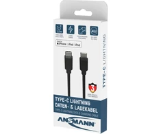 Kabelis USB Ansmann USB-C - Lightning 1.2 m Juodas (1700-0106)