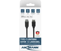 Kabelis USB Ansmann USB-C - Lightning 1.2 m Juodas (1700-0106)