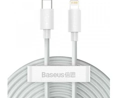 Baseus Simple Wisdom duomenų kabelio komplektas iš USB-C į Lightning PD 20W (2 Vnt), 1.5 m baltos spalvos
