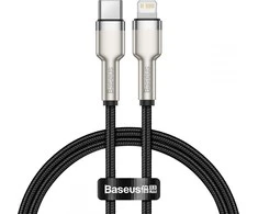 Baseus Cafule Metalinis duomenų kabelis USB Type C/ Lightning - 20W Maitinimas 0.25m, Juodas (Juodas)