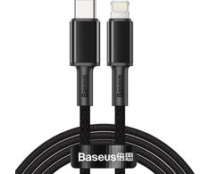 C tipo Baseus didelio tankio pintas laidas su žaibu, PD, 20W, 2m (juodas)