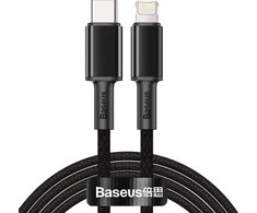 C tipo Baseus didelio tankio pintas laidas su žaibu, PD, 20W, 2m (juodas)