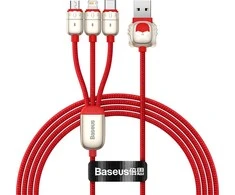 Baseus kabelis Year of the Tiger 3 in 1 – USB į Type C, Lightning, Micro USB – 3,5A 1,2 metras (CASX010009) raudonos spalvos