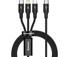 Kabelis USB C - 3 kištukai (USB C (iki 15W), micro USB (iki 10W), lightning (iki 20W)) 1.5m juodas Rapid BASEUS