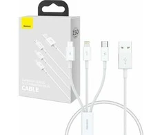 Greitas įkrovimas iš USB į M+L+C Baseus Superior Data 3.5A 0.5m (balta)
