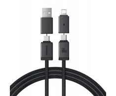 Kabelis Baseus Versatile 60W USB-C - USB-C su adapterami USB-A i Lighting 1m - juoda