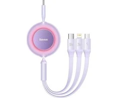 Baseus Bright Mirror 4 kabelis 3-in-1 skirtas micro USB - USB-C - Lightning 100W 3.5A 1.1m – Violetinė