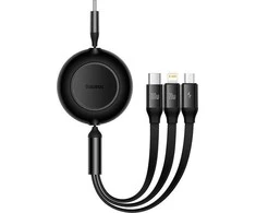 USB laidas Baseus Bright Mirror 2 Type-C į MicroUSB/Type-C/Lightning 3.5A 1.1m juodas CAMJ010201