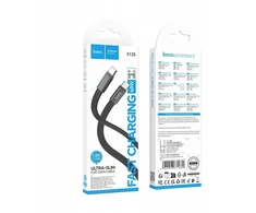 Plokščias kabelis USB C į USB C Hoco 3A 60W 1 m X125 juodas