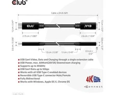 Club 3D CLUB3D CAC-1529 USB Gen1 Type-C ilgintuvas 5Gbps 60W (20V/3A) 4K60Hz M/F 2m