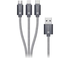 CONNECT IT Wirez 3in1 USB-C ir Micro USB bei Lightning, sidabro pilka, 1,2 m