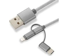 USB kabelis CoreParts USB-A - USB-C + microUSB + Žaibas 1 m pilka (MOBX- ACC- 003)