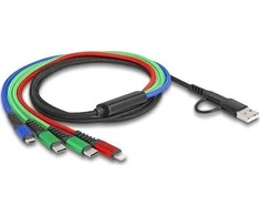 USB kabelis Delock USB krovimo kabelis 4 viename USB A tipo + USB C su Lightning / Micro USB / 2 x USB C tipo 1,20 m