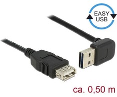 DELOCK ilgintuvas EASY-USB 2.0 tipo A kištukinis kištukas, nukreiptas aukštyn / žemyn > USB 2.0 Type-A moteriškas juodas 0,5 m