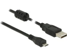KABELIS USB MICRO(M)->USB-A(M) 2.0 2M JUODA FERITAS DELOCK
