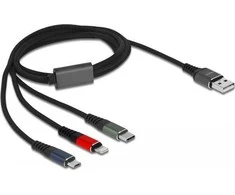 Delock USB įkrovimo laidas 3 viename, skirtas Lightning™ / Micro USB / USB Type-C™ 1 m