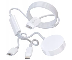 Devia kabelis 3in1 Smart EA520 USB-C - USB-C + Lightning baltas su indukciniu magnetiniu įkrovikliu Apple Watch