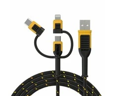 USB kabelis Dewalt USB-A - USB-C + microUSB + Lightning 1,8 m juodas (DXMA131-1356-DWG)