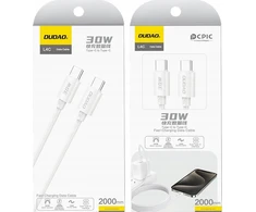Dudao L4C USB-C / USB-C 30W 2m kabelis – baltos spalvos