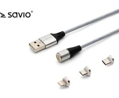 Savio CL-156 USB kabelis 2 m USB 2.0 USB C Micro USB A/Lightning Sidabrinis