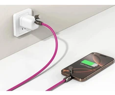 USB ER POWER „Snake Lanyard“ – telefono virvelė su USB-C/USB-C laidu, 240 W, 1,5 m, rožinė