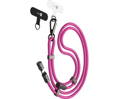 USB ER POWER „Snake Lanyard“ – telefono virvelė su USB-C/USB-C laidu, 240 W, 1,5 m, rožinė
